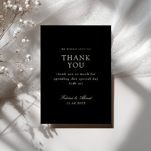 Minimalist Gold Script Black Wedding Thank You Card