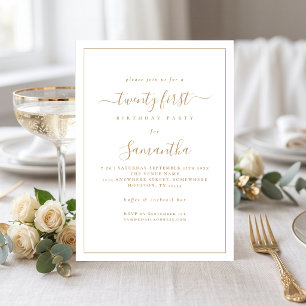 Minimalist Gold Script Border 21st Birthday Party Invitation
