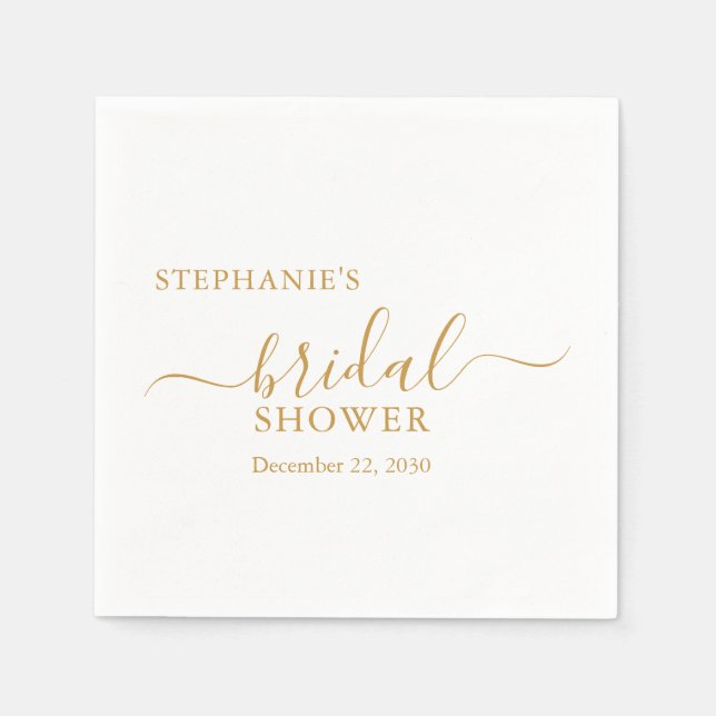 Minimalist Gold Script Bridal Shower Napkins (Front)