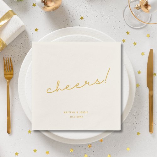 Minimalist Gold Script Custom Cheers Wedding Napkins