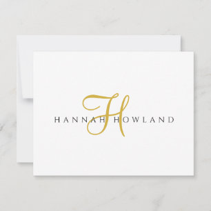 Minimalist Gold Script Monogram Name Note Card