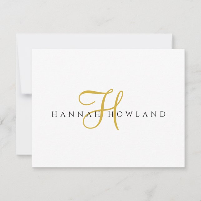 Minimalist Gold Script Monogram Name  Note Card (Front)