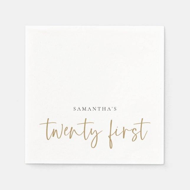 Minimalist Gold Script Name Twenty First Napkins (Front)