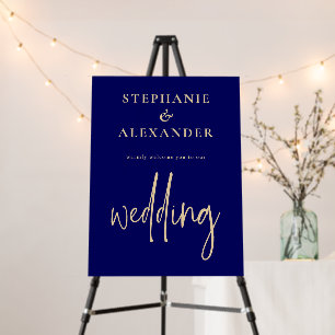 Minimalist Gold Script Navy Blue Welcome Wedding Foam Board