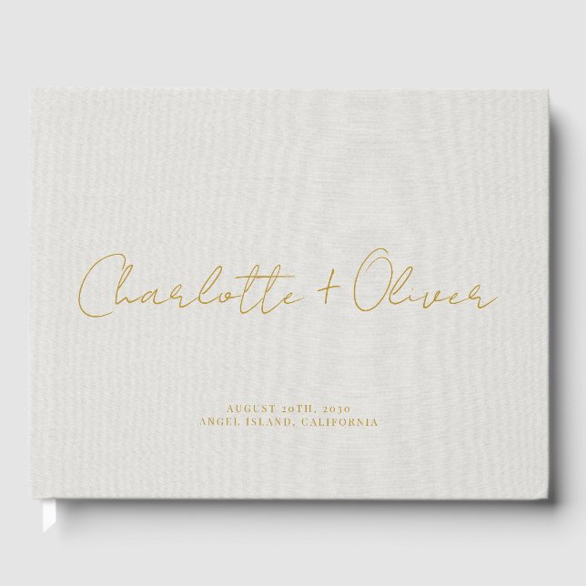 Minimalist Gold Script Personalized Wedding Guest Book (Front)