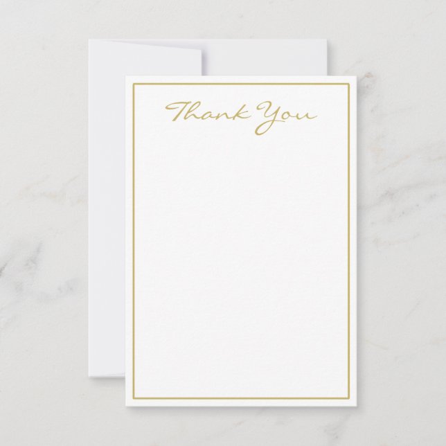 Minimalist Gold Script Thank You Flat Card (Front)