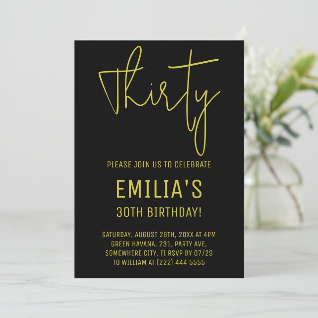 Minimalist Gold Script | Thirtieth Birthday Thank You Card (Standing Front)