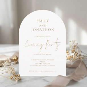Minimalist Gold Script Wedding Evening Party Invitation