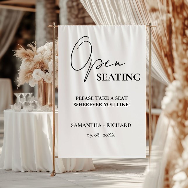 Minimalist Gold  Script Wedding Open Seating Sign Tapestry (Creator Uploaded)