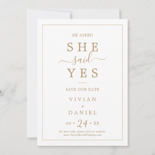 Minimalist Gold She Said Yes Save the Date