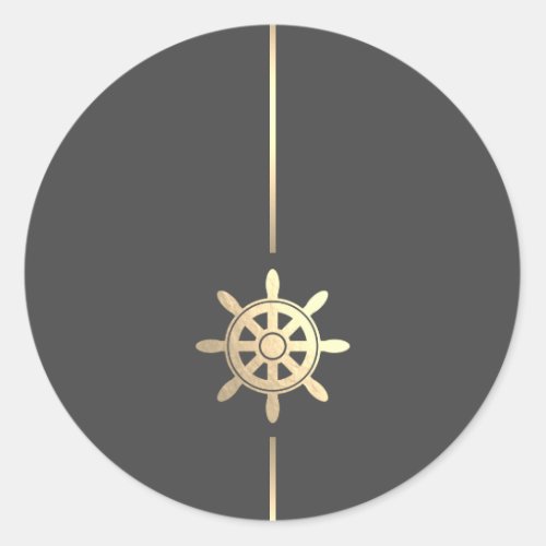 Minimalist Gold Ships Wheel Round Sticker