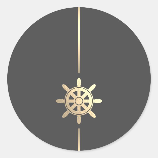 Minimalist Gold Ships Wheel Round Sticker (Front)