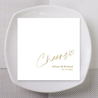 Minimalist Gold Signature Cheers Wedding Napkins