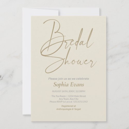 Minimalist Gold Silver Ash White Bridal Shower Invitation