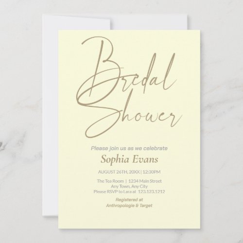 Minimalist Gold Silver Light Yellow Bridal Shower Invitation