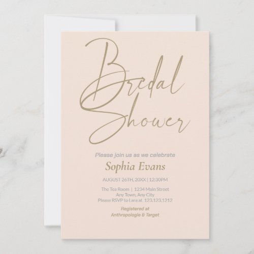 Minimalist Gold Silver Pink Cream Bridal Shower Invitation