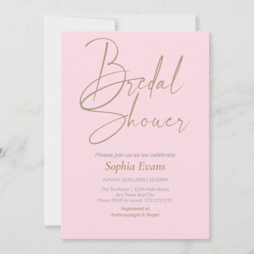 Minimalist Gold Silver Soft Pink Bridal Shower Invitation