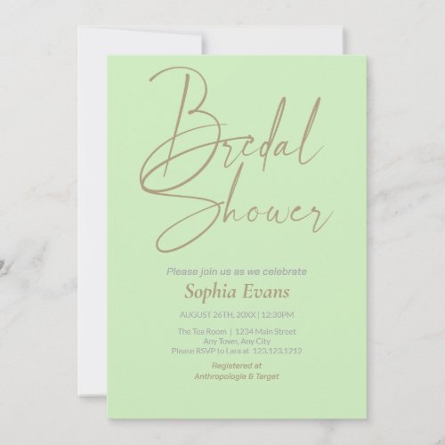 Minimalist Gold Silver Tea Green Bridal Shower Invitation