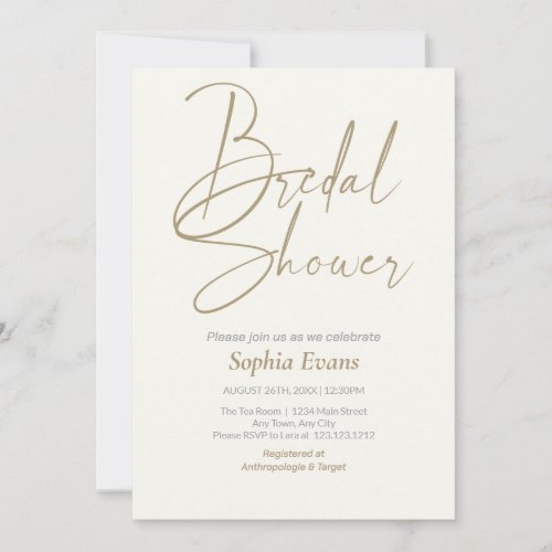 Minimalist Gold Silver White Cream Bridal Shower Invitation