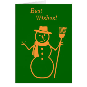 minimalist gold snowman with broom for christmas cards
