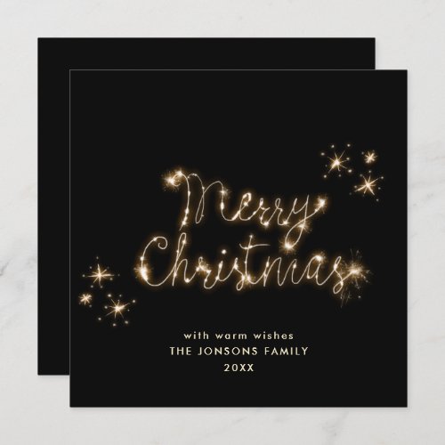 Minimalist Gold Sparkle Lights Black Christmas Holiday Card
