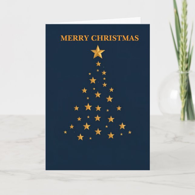 Minimalist Gold Star Christmas Tree Card (Front)