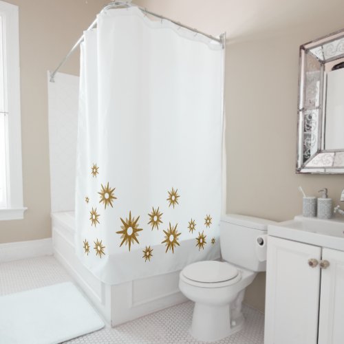 Minimalist Gold Starburst Design  White Shower Curtain