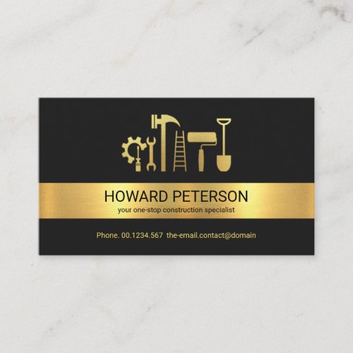 Minimalist Gold Stripe Handyman Tools Contractor Business Card