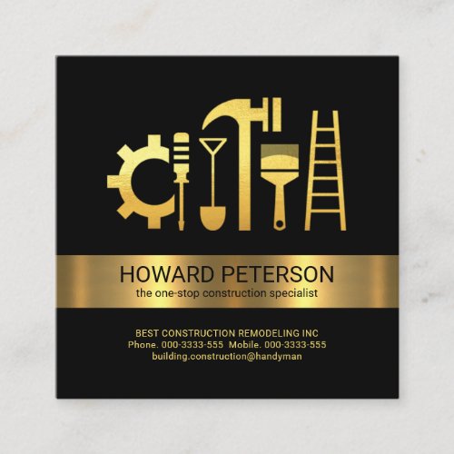 Minimalist Gold Stripe Handyman Tools Contractor Square Business Card
