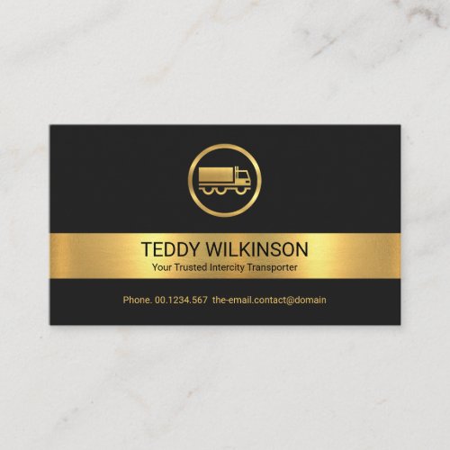 Minimalist Gold Stripe Semi Truck Icon Moving Business Card