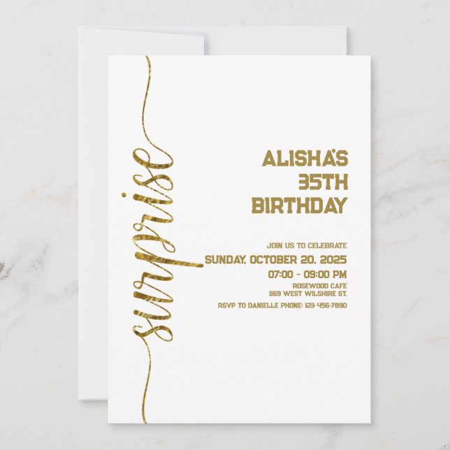 Minimalist Gold surprise birthday Invitation (Front)