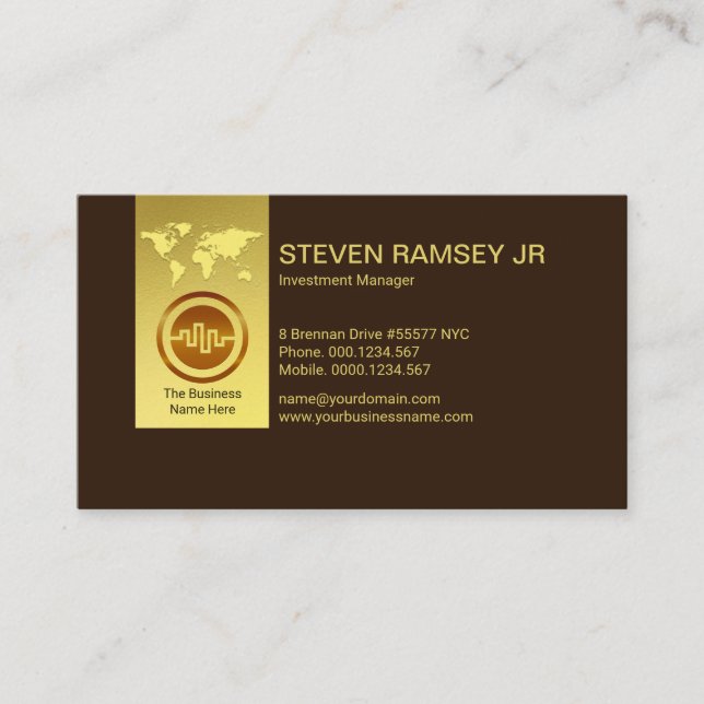Minimalist Gold Tab Rustic Brown International Business Card (Front)
