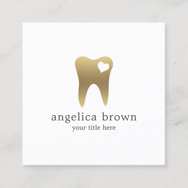 Minimalist Gold Teeth Dental Square Business Card (Front)