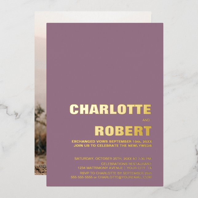 Minimalist Gold Text Dusty Rose Wedding Reception Foil Invitation (Front/Back)