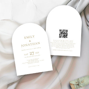 Minimalist Gold Text QR Code Arch Wedding Invitation