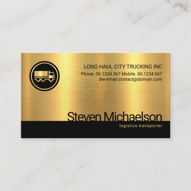 Minimalist Gold Texture Black Layer Truck Driver Business Card (Front)