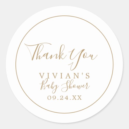 Minimalist Gold Thank You Baby Shower Favor Classic Round Sticker