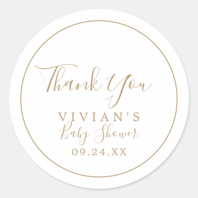 Minimalist Gold Thank You Baby Shower Favor Classic Round Sticker (Front)