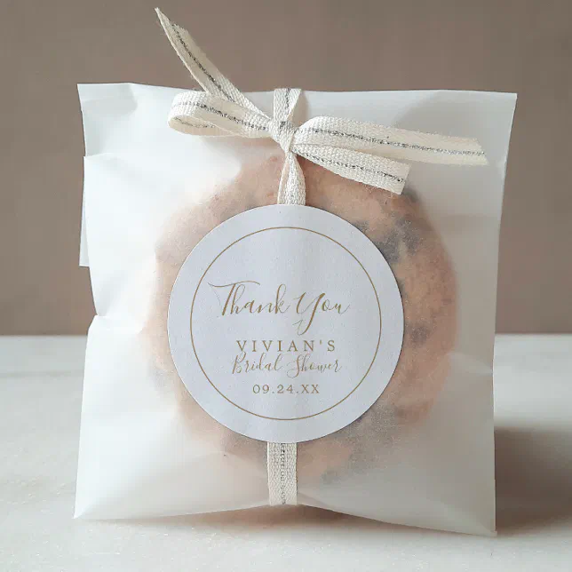 Minimalist Gold Thank You Bridal Shower Favor Classic Round Sticker ...