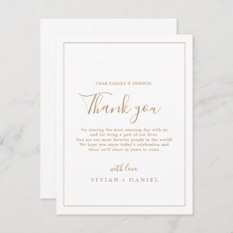 Minimalist Gold Thank You Reception Card | Zazzle