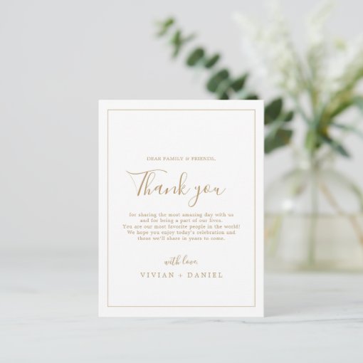 Minimalist Gold Thank You Reception Card Zazzle