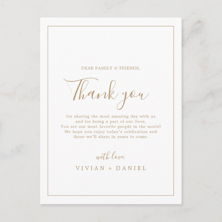 Minimalist Gold Thank You Reception Card | Zazzle