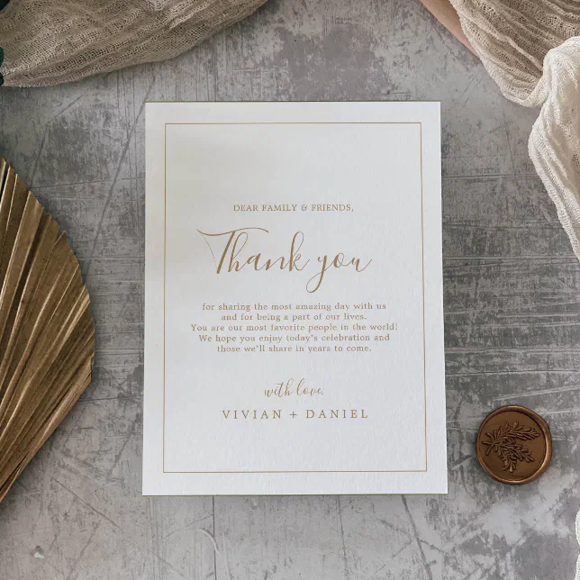 Minimalist Gold Thank You Reception Card | Zazzle