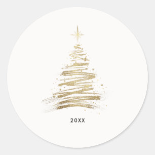 Minimalist Gold Tree Christmas Holiday Classic Round Sticker