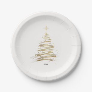 Minimalist Gold Tree Christmas Holiday Paper Plates