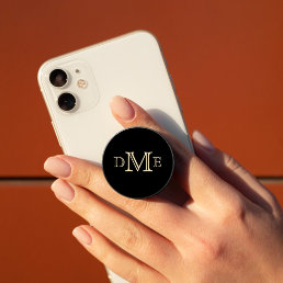 Minimalist Gold Triple Letter Monogram on Black PopSocket