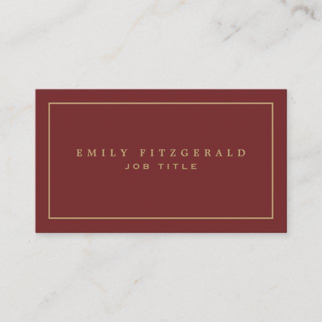 Minimalist Gold Typography & border/burgundy Business Card (Front)