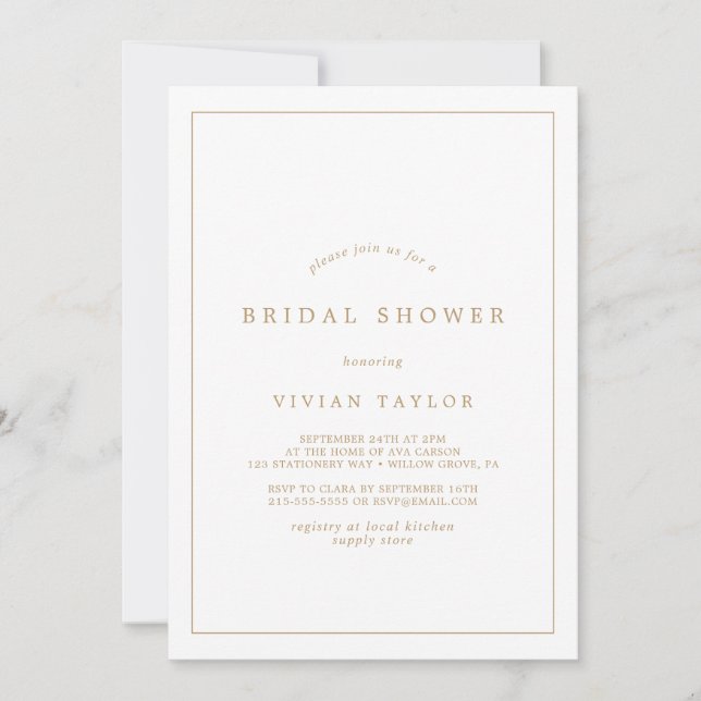 Minimalist Gold Typography Bridal Shower Invitation (Front)