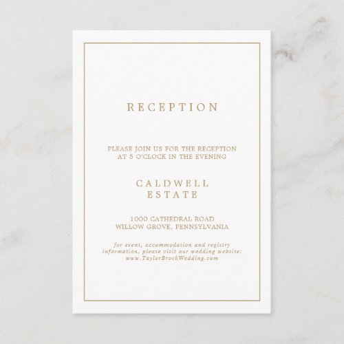 Minimalist Gold Typography Wedding Reception Enclosure Card