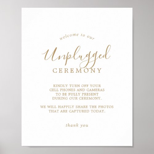 Minimalist Gold Unplugged Ceremony Sign